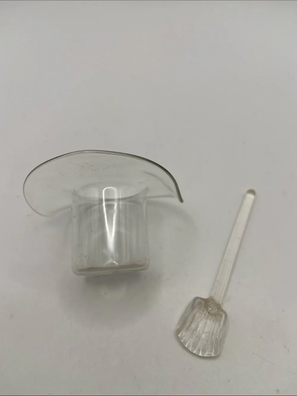 Vintage Clear Glass Top Hat Salt Cellar & Spoon Set Victorian